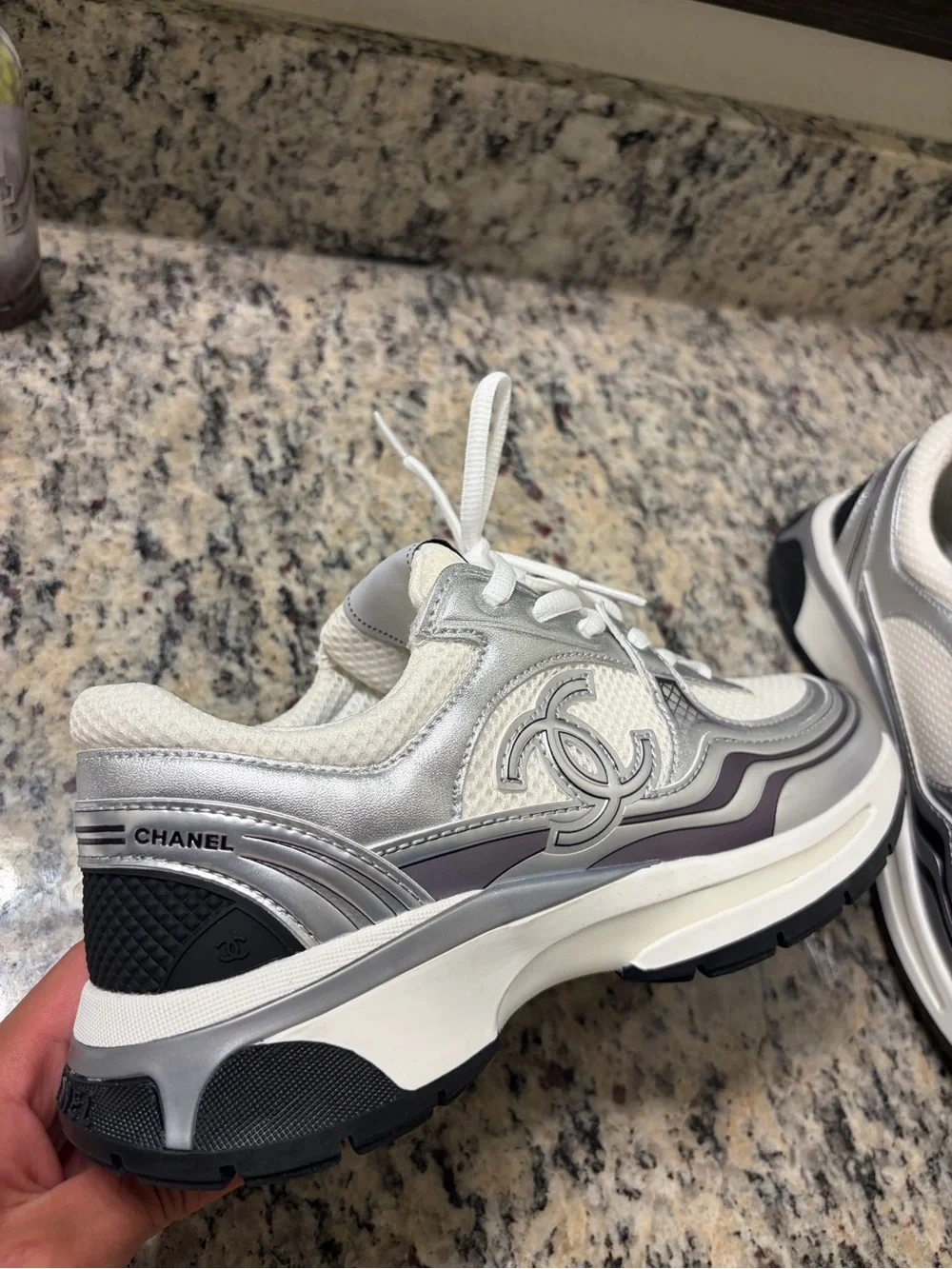 Chanel Silver & White Athletic Sneakers for men or women - Picture 5 of 8